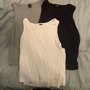 Ribbed Tank Top Trio - Cream, Black, Heather Gray